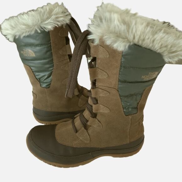 The North Face Nuptse Purna Brown Suede Waterproof Insulated Boots, Size 7.5 - Picture 1 of 11